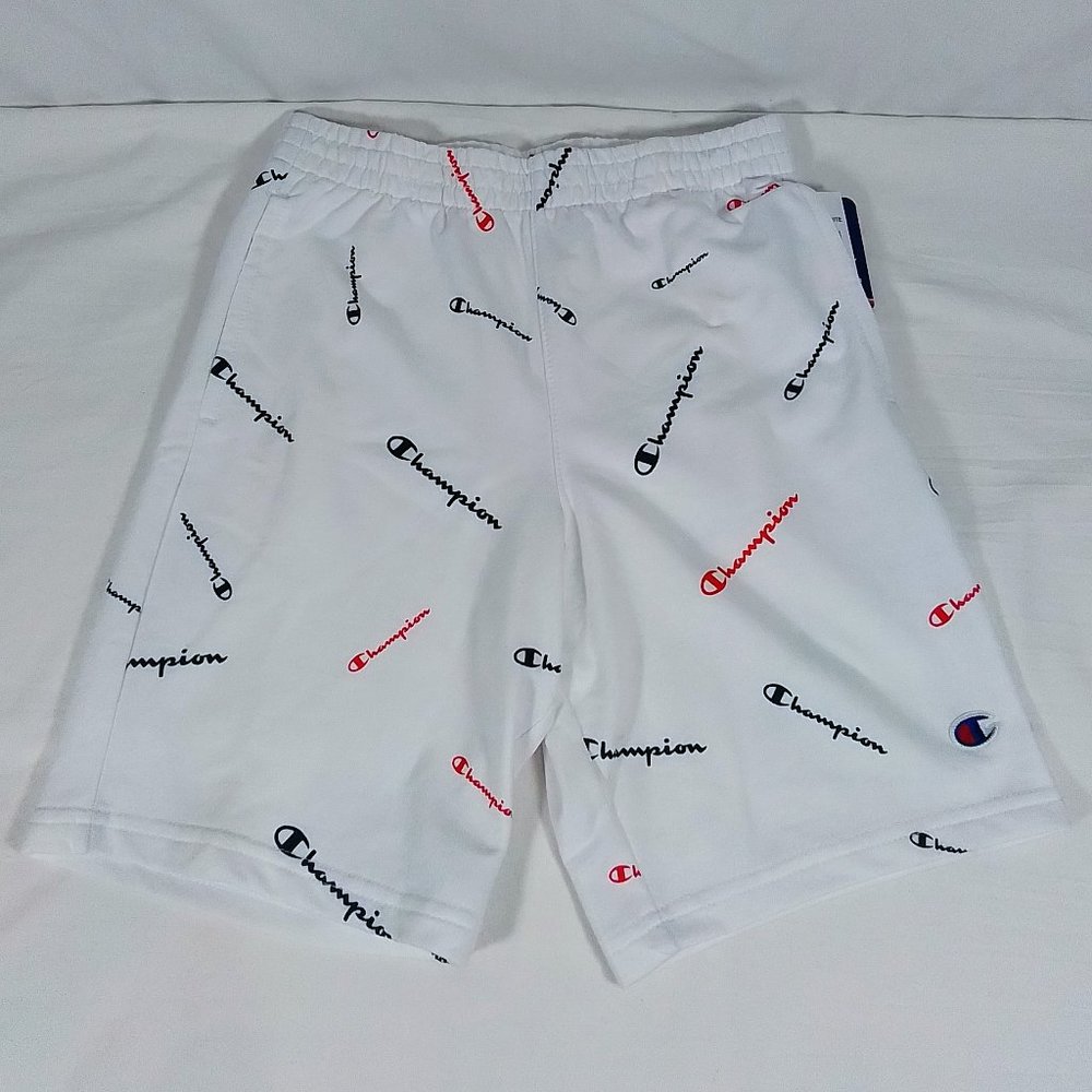 Champion Boys' Tossed Print FT Shorts-White-Various Sizes-Cotton Blend-NWT